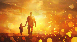 父亲节爸爸和孩子剪影亲情温馨插画背景