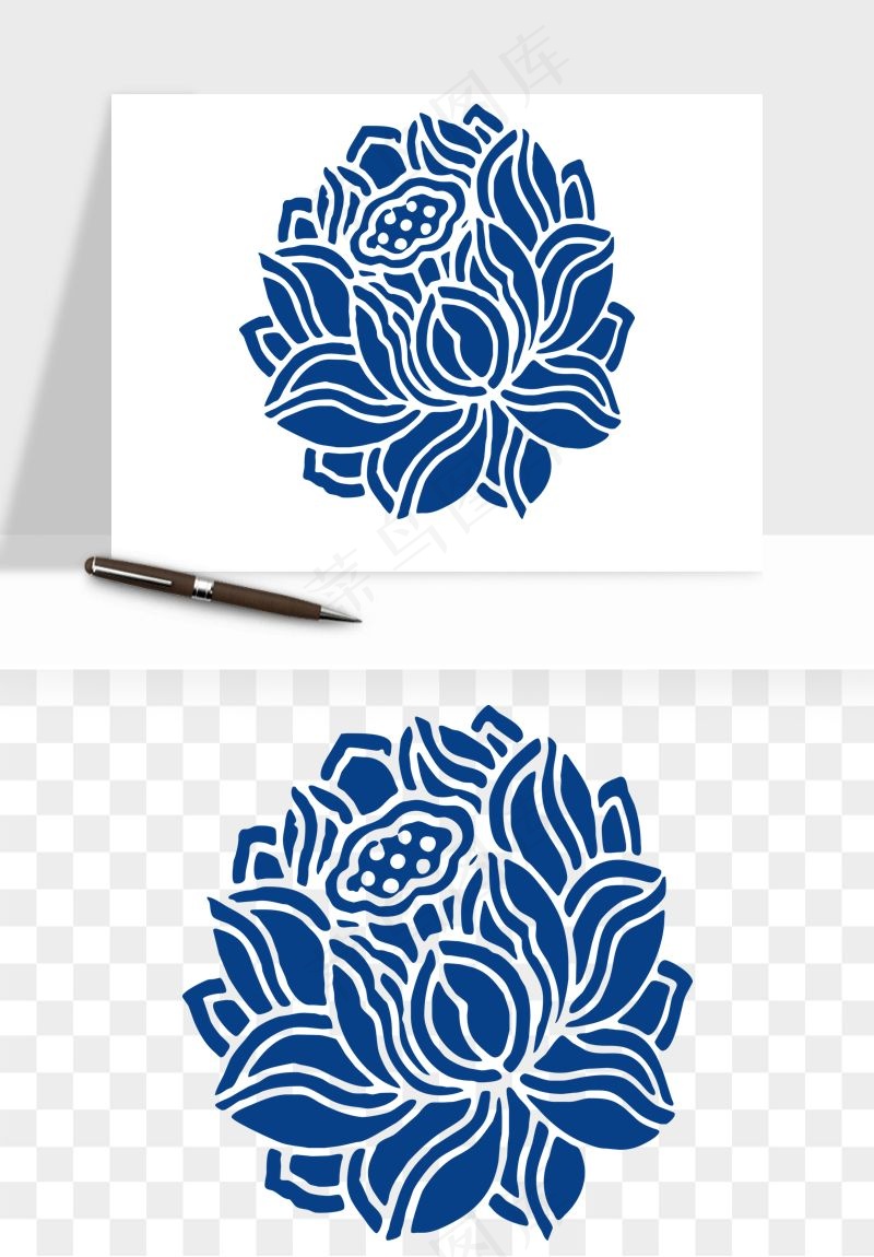 青花瓷花纹花卉图案png免抠