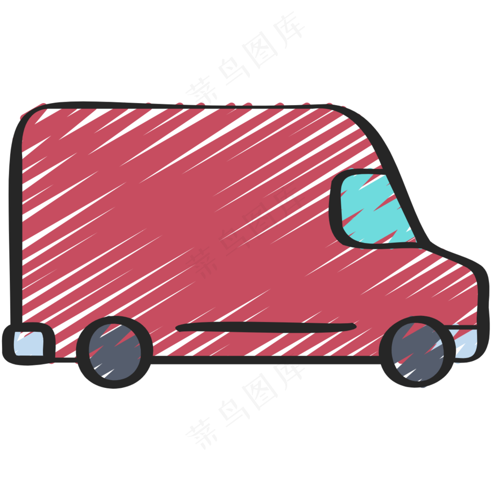 红色小货车 铅笔手绘图标 icon