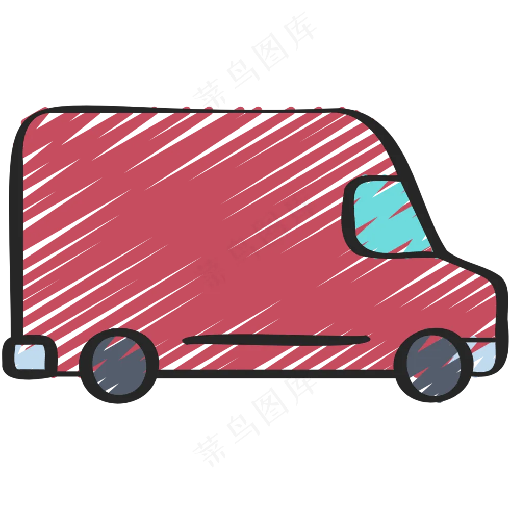 红色小货车 铅笔手绘图标 icon