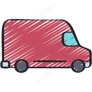 红色小货车 铅笔手绘图标 icon