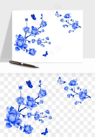 青花瓷花纹花卉图案png免抠