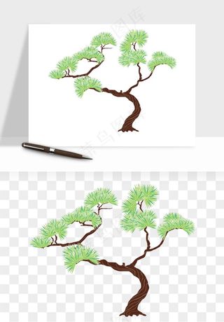 国潮松树松枝松叶png免抠