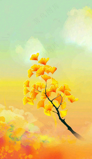 秋天黄了的银杏叶渐变色插画立秋秋分背景