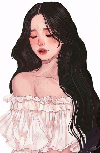 白色衣服的长头发少女美丽人物卡通插画免抠