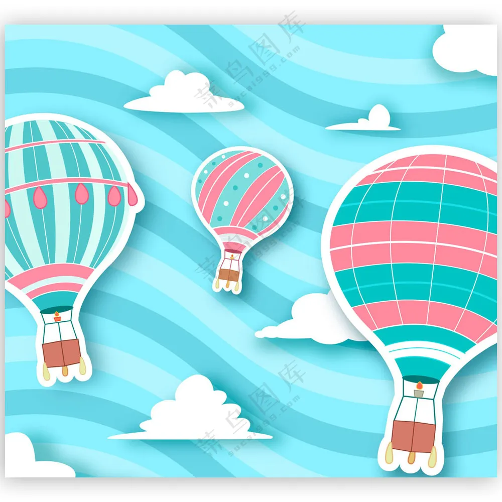 彩色条纹热气球剪贴画矢量图