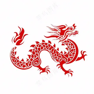 红色龙中国卡通剪纸免抠