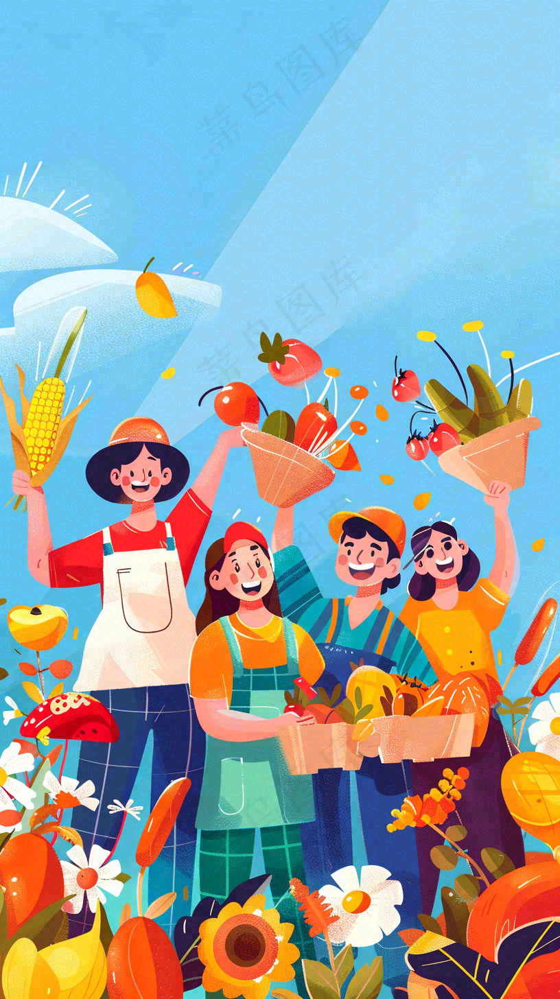 卡通插画劳动节职业人物形象插画背景