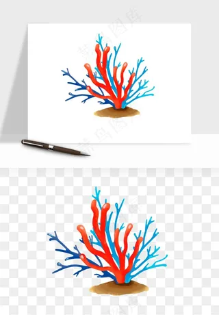 卡通珊瑚海底植物png免抠