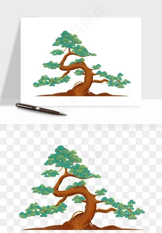 国潮松树松枝松叶png免抠