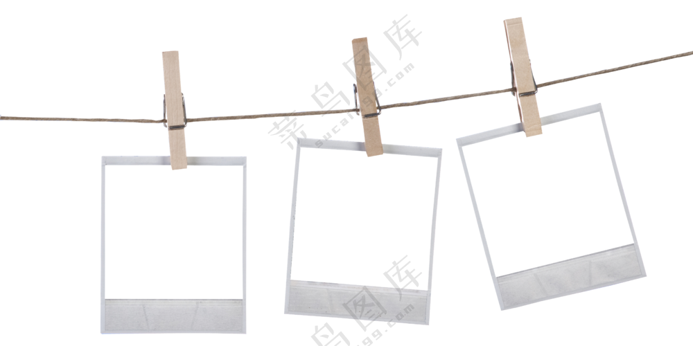 固定在绳子上的宝丽来相框免抠素材