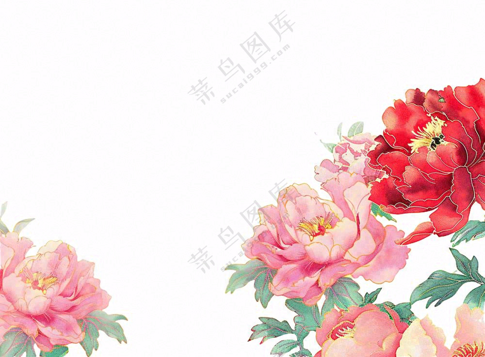 国花牡丹鲜艳花朵植物插画免抠
