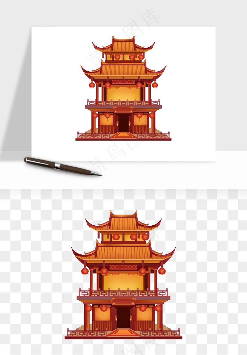 国潮风古建筑古楼古塔鼓楼psd,png免抠图(2500x2500)psd模版下载