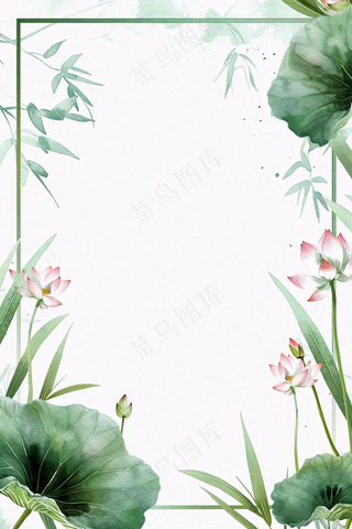 夏天大暑处暑端午节绿色荷花荷叶小清新唯美插画背景