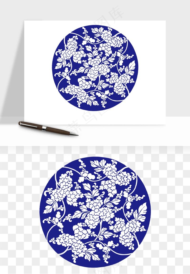 青花瓷花纹花卉图案png免抠