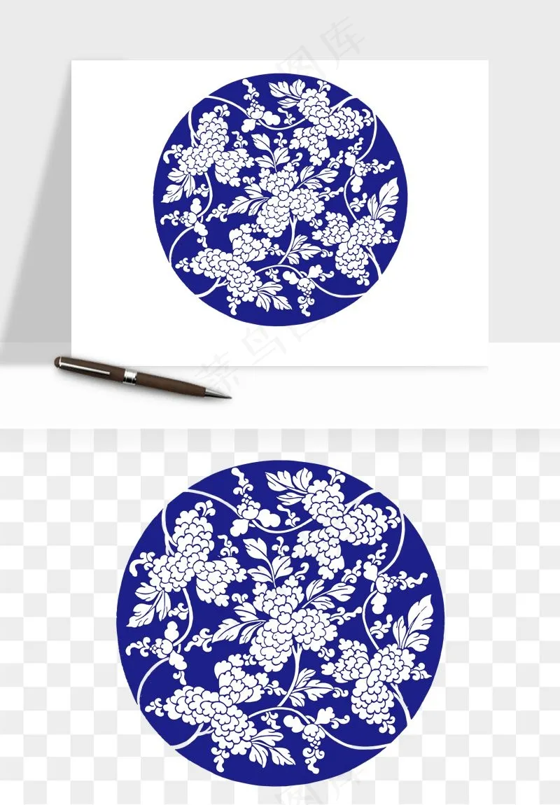 青花瓷花纹花卉图案png免抠