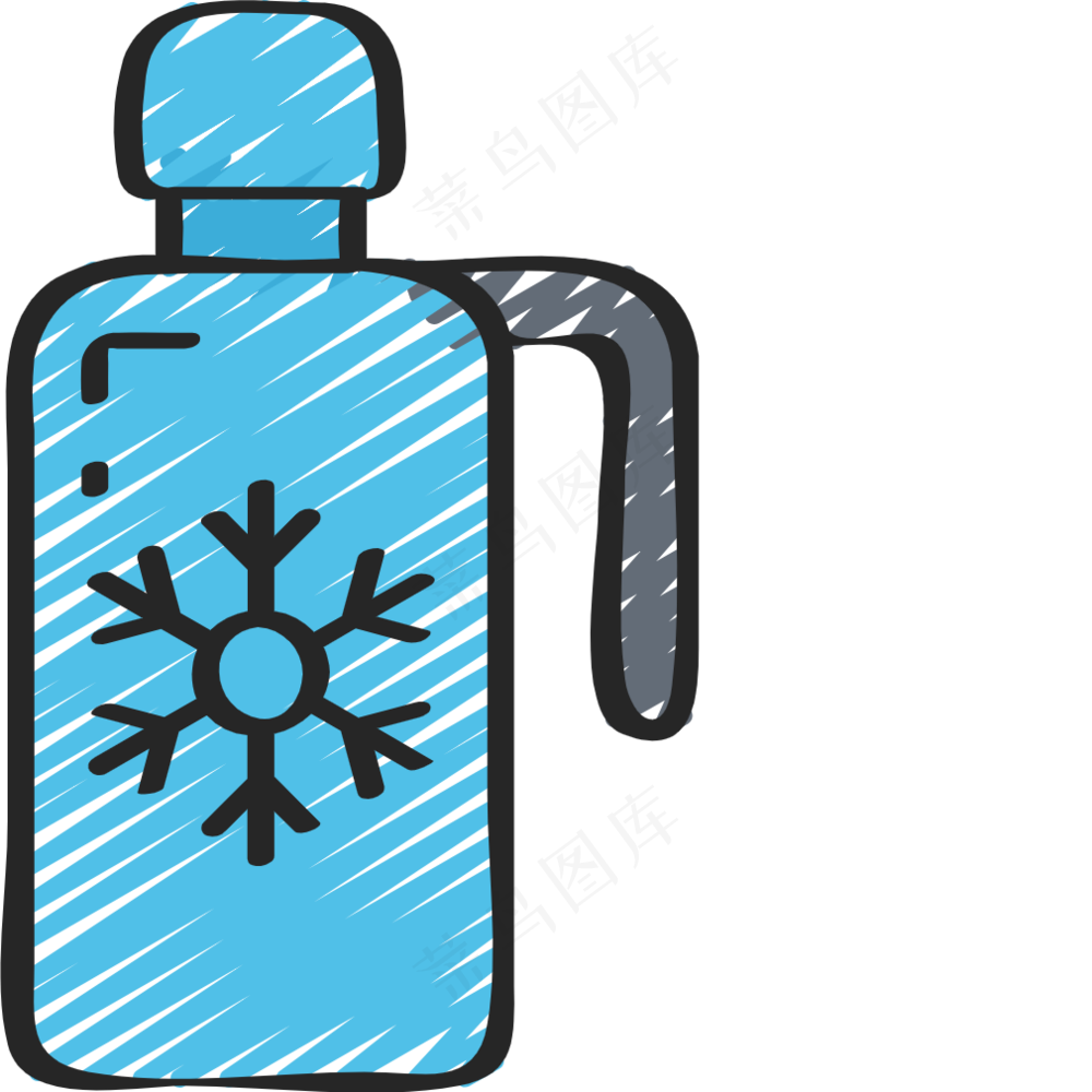蓝色保温瓶 保温杯 铅笔手绘图标icon
