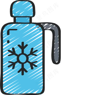 蓝色保温瓶 保温杯 铅笔手绘图标icon