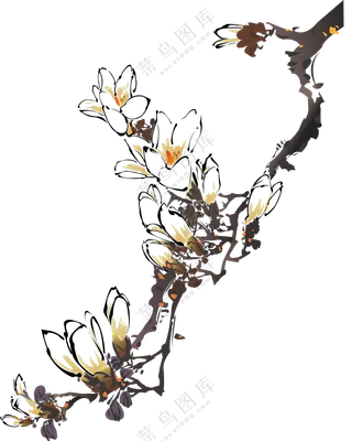 黑白水墨创意花卉树枝免抠图片素材