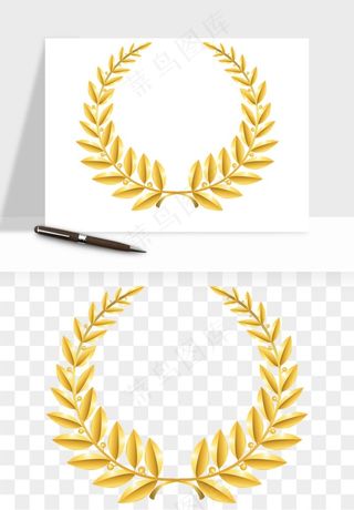 边框橄榄桂枝麦穗奖章png免抠