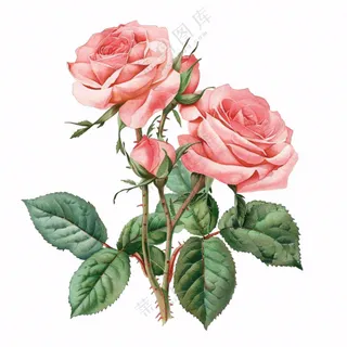 粉色玫瑰花鲜花插画免抠