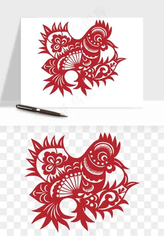 传统花鸟动物剪纸png免抠