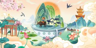 中国风山水画国潮背景装饰画