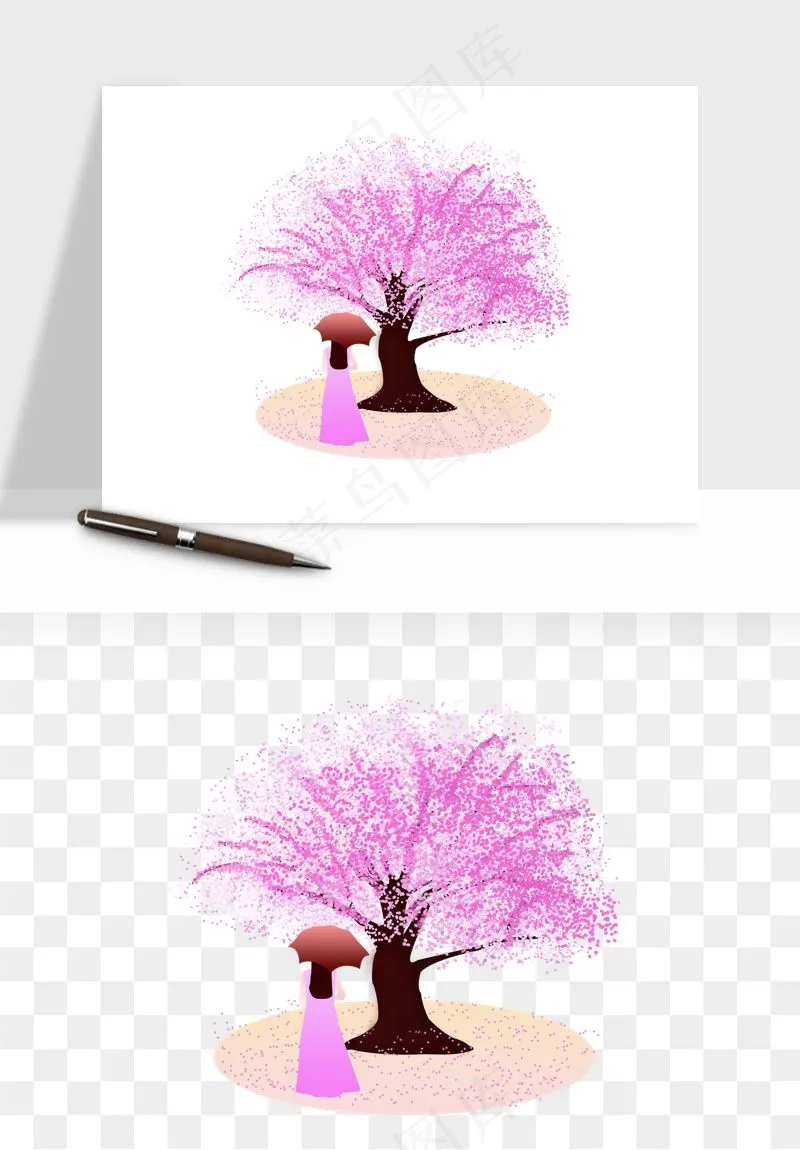 手绘樱花树png免抠