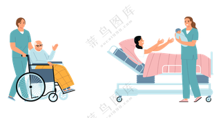 卡通护士照顾病人场景素材 (4)