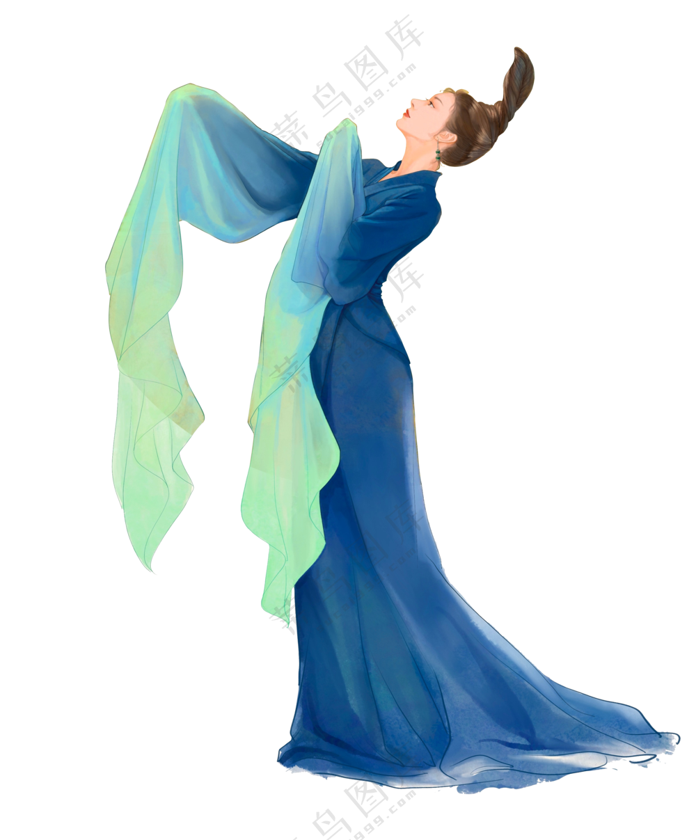 长长水袖华美服饰美女绘画免抠图片