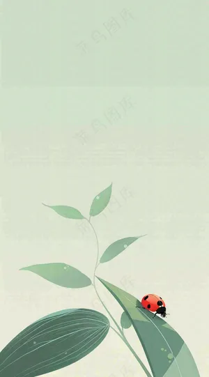 春天国风插画绿叶上的昆虫惊蛰插画背景