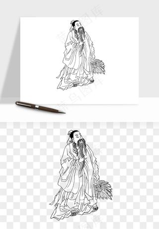 线描古代人物画像png免抠