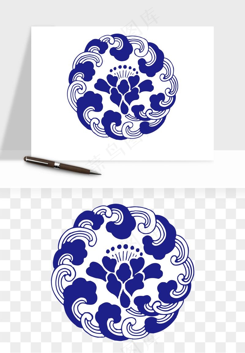 青花瓷花纹花卉图案png免抠