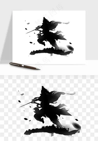 水墨江湖侠客武侠剪影png免抠