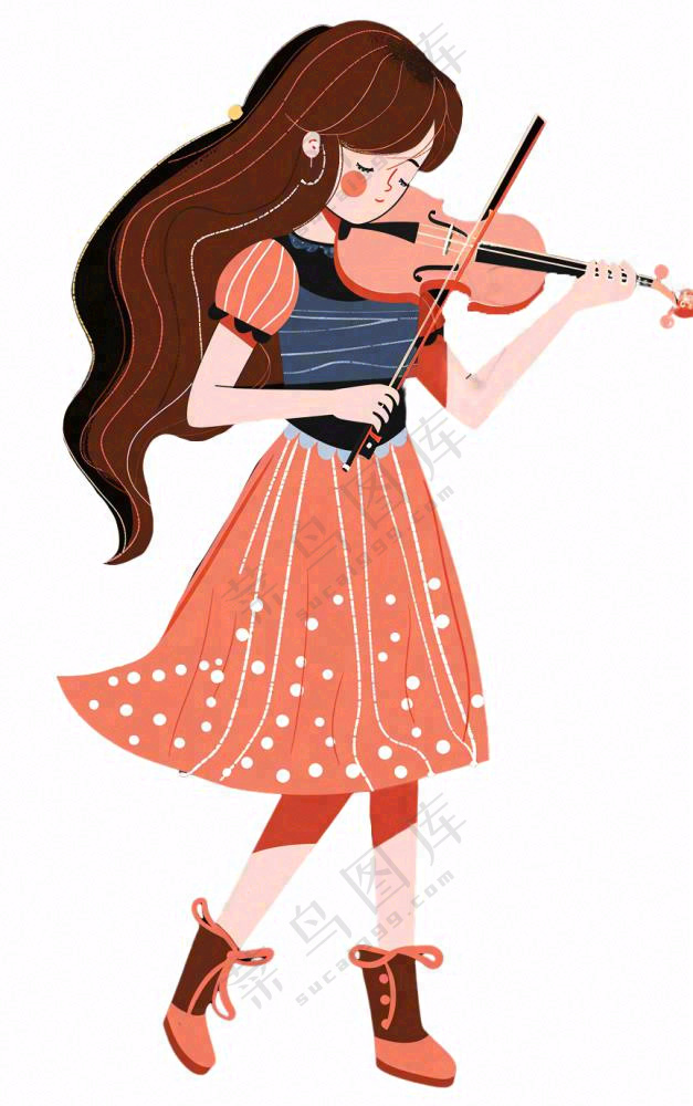 拉小提琴的女孩乐器音乐人物卡通插画免抠