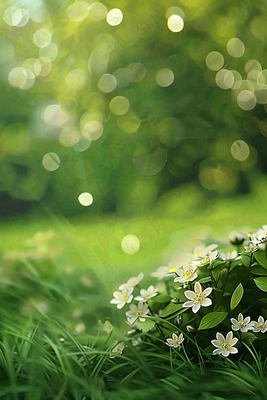 春夏草坪白色小花野花立夏惊蛰摄影图