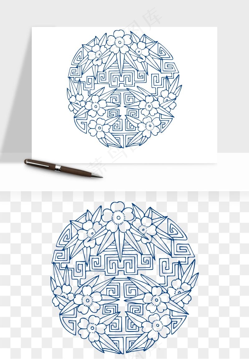 青花瓷花纹花卉图案png免抠
