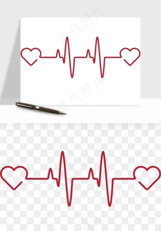 手绘心电图爱心线条png免抠