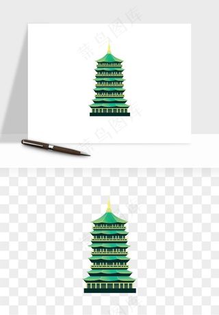 国潮高塔古塔楼建筑png免抠