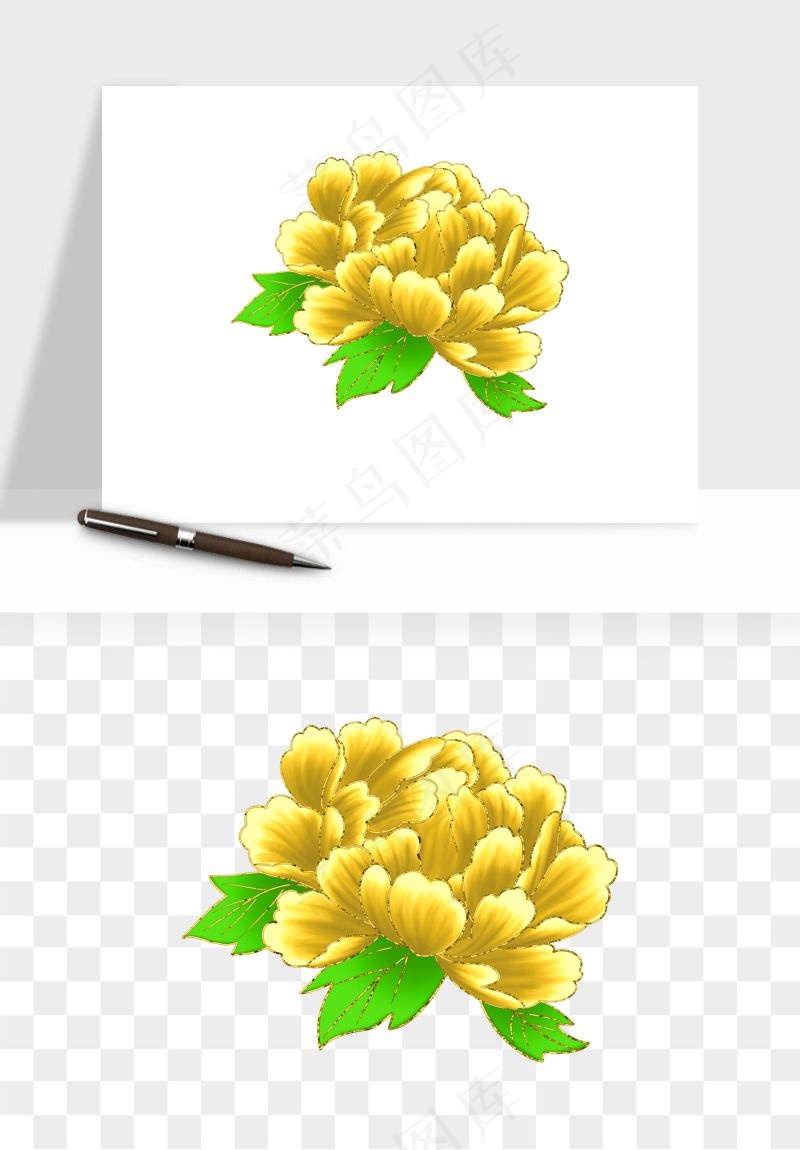 手绘国潮牡丹花花卉图案png免抠