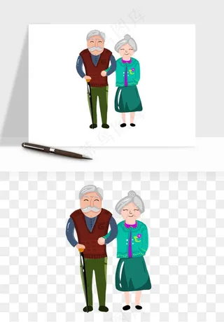 手绘老人陪伴png免抠