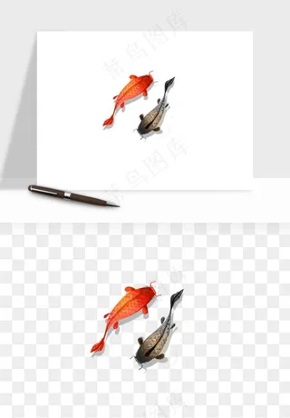 锦鲤鱼手绘水墨png免抠