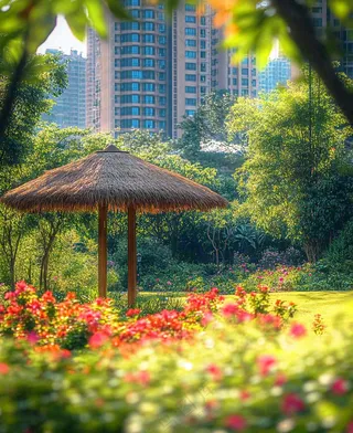 小区绿化公园环境鲜花摄影图