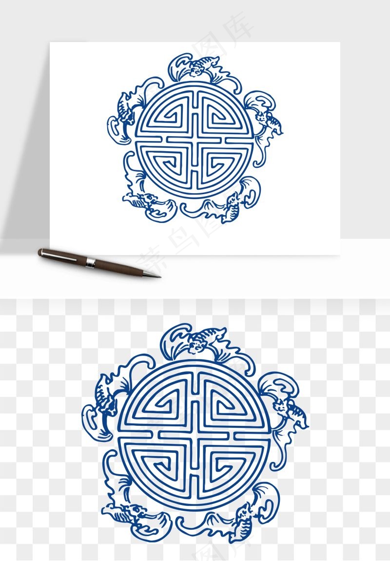 青花瓷花纹花卉图案png免抠