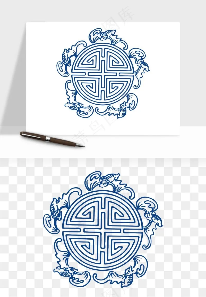 青花瓷花纹花卉图案png免抠