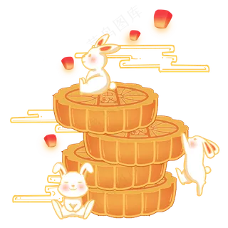中秋兔子月饼素材透明底图