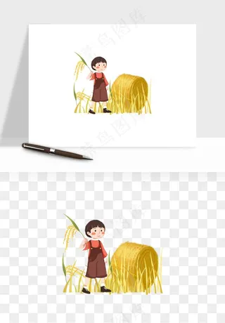 手绘节气人物插画png免抠