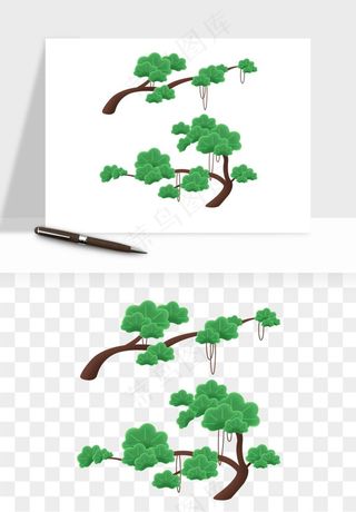 国潮松树松枝松叶png免抠