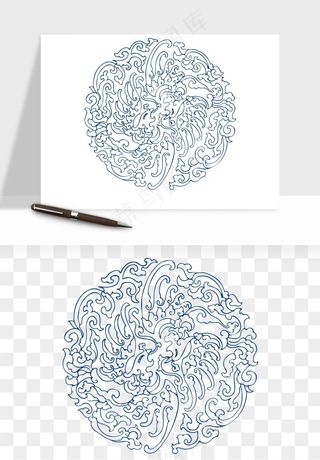 青花瓷花纹花卉图案png免抠