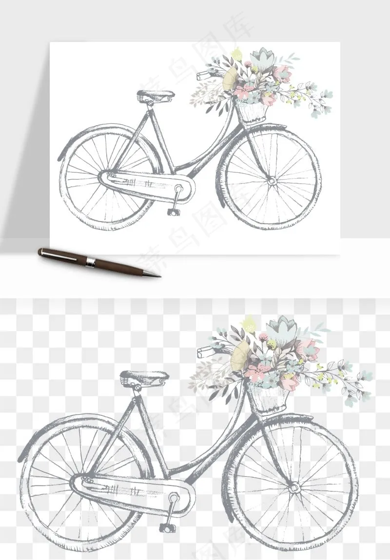 手绘自行车情侣人物png免抠